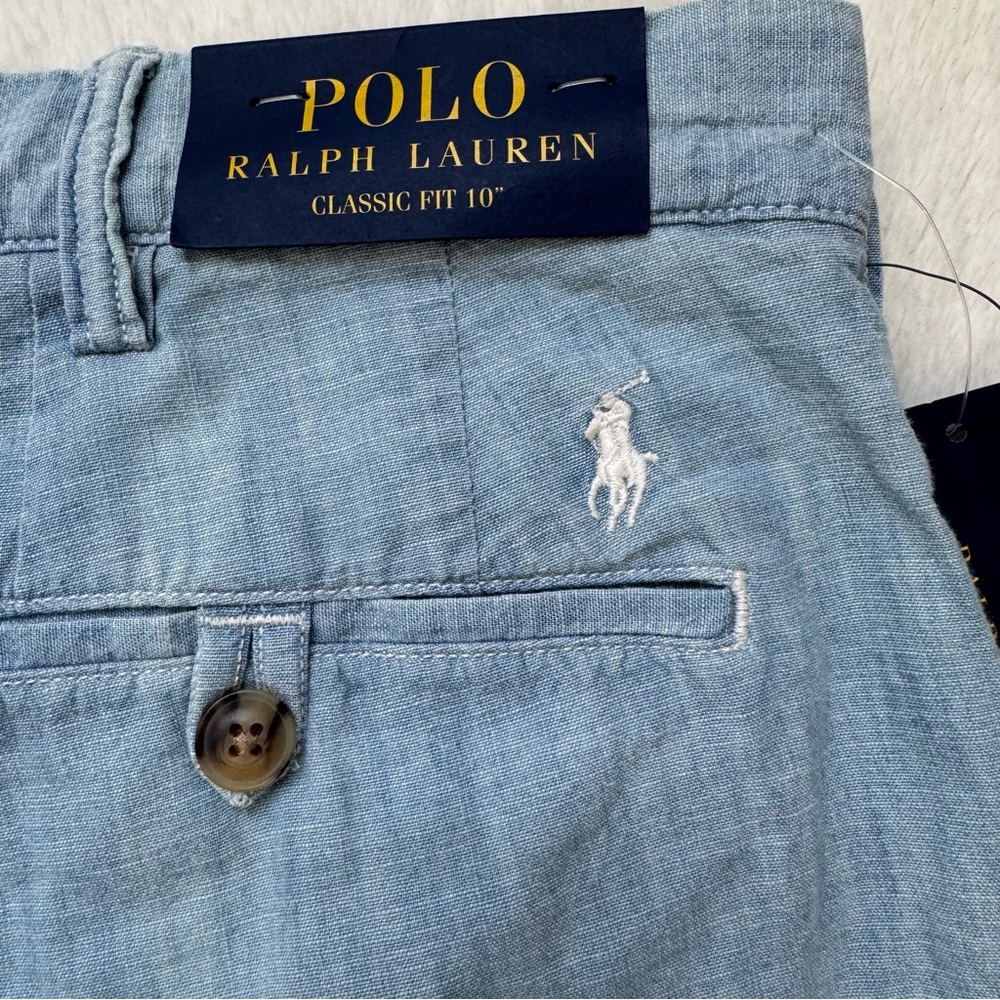 ❌Polo Ralph Lauren Shorts Men’s 42 Tall Blue Chambray Classic Fit 10" Preppy NEW - Picture 6 of 10